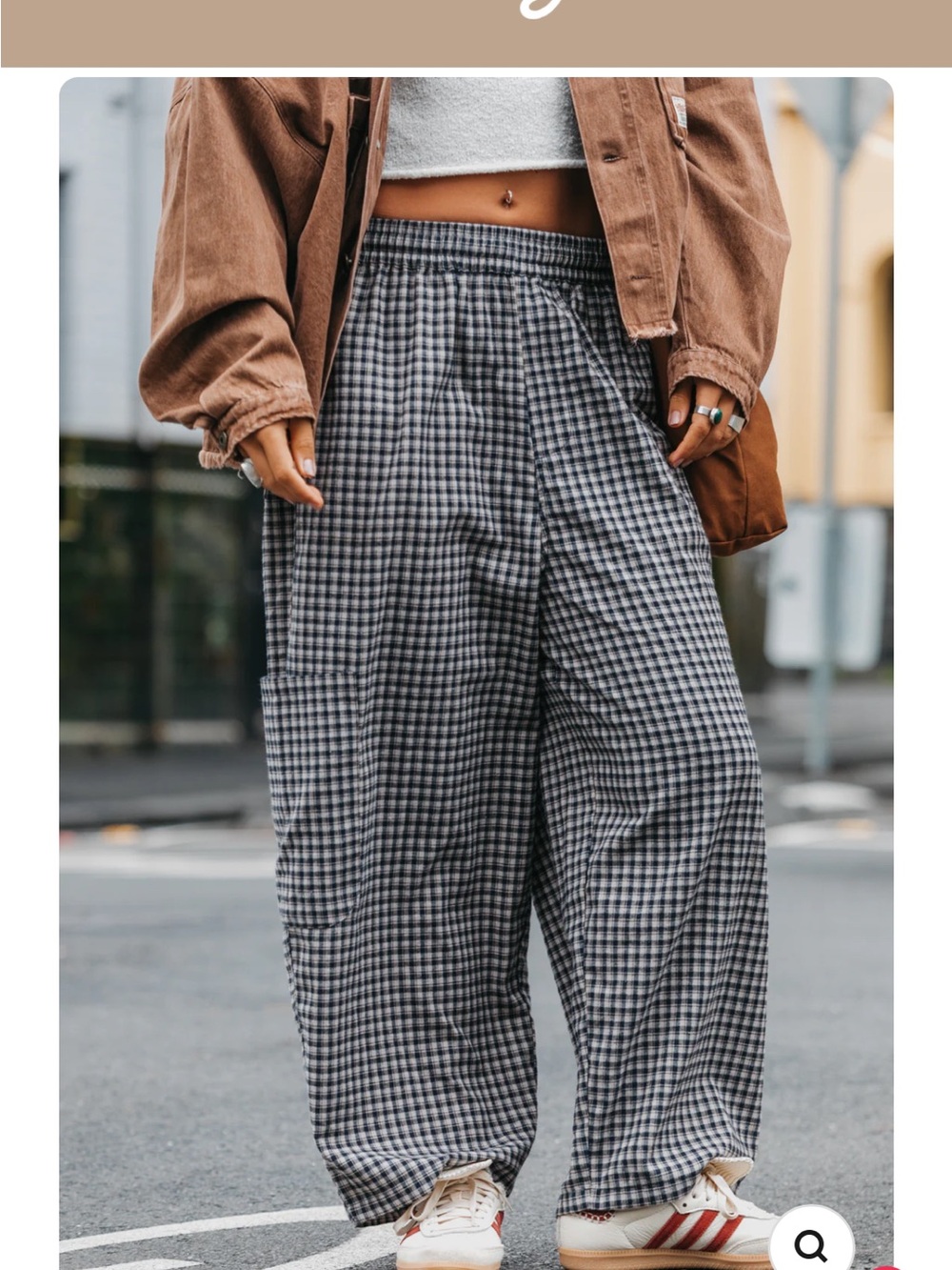 Gingham Wide-Leg High-Rise Pants - Gray & White